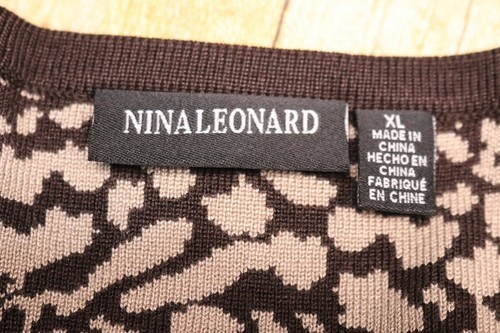 NWT Nina Leonard Womens XL Scoop Neck 3/4 Sleeve Leopard Print Knit Dress - Picture 5 of 9