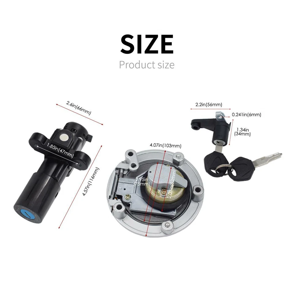 Juego de llaves de tapa de gas de bloqueo de interruptor de encendido para Yamaha YZF-R3 2015-2023 R6 2008-2016 Foto 2 de 4