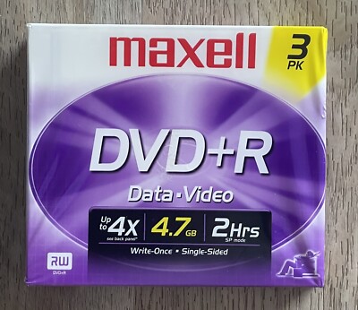 Maxell DVD-R 3 Pack 4X 4.7GB Recordable 120 Min 2 Hours NEW Factory ...