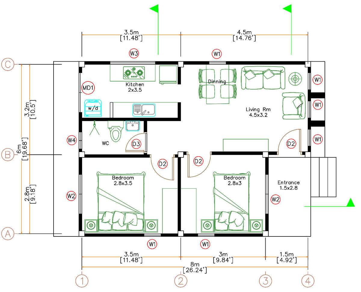 Custom Small House Plan 20x27 Feet 6x8