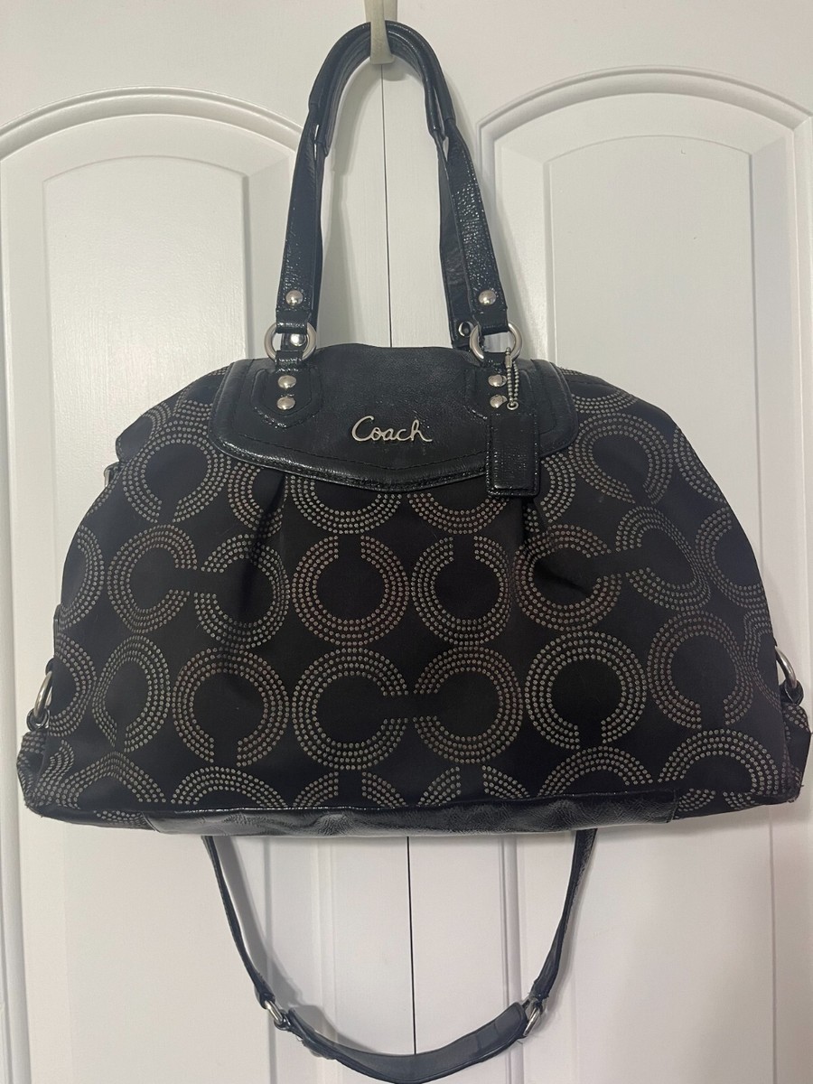 COACH Black Dotted Op Art ASHLEY Patent Leather Shoulder