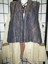 Eskandar Wool Silk Chiffon Metallic Brown Blues Boxy Vest Lagenlook Excellent 