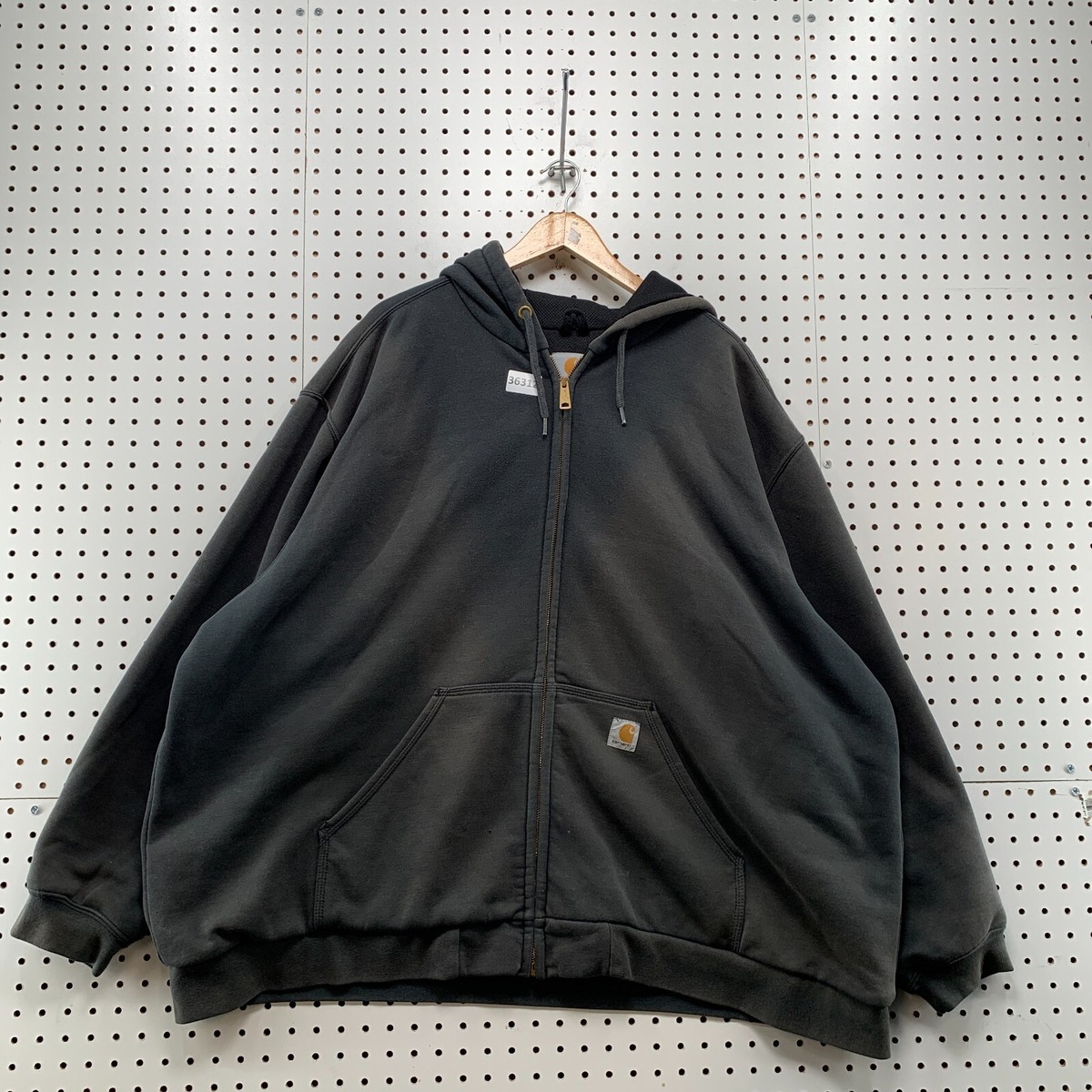 VTG Carhartt Hoodie Zip Sweatshirt Mens 4XL Faded Black Thermal