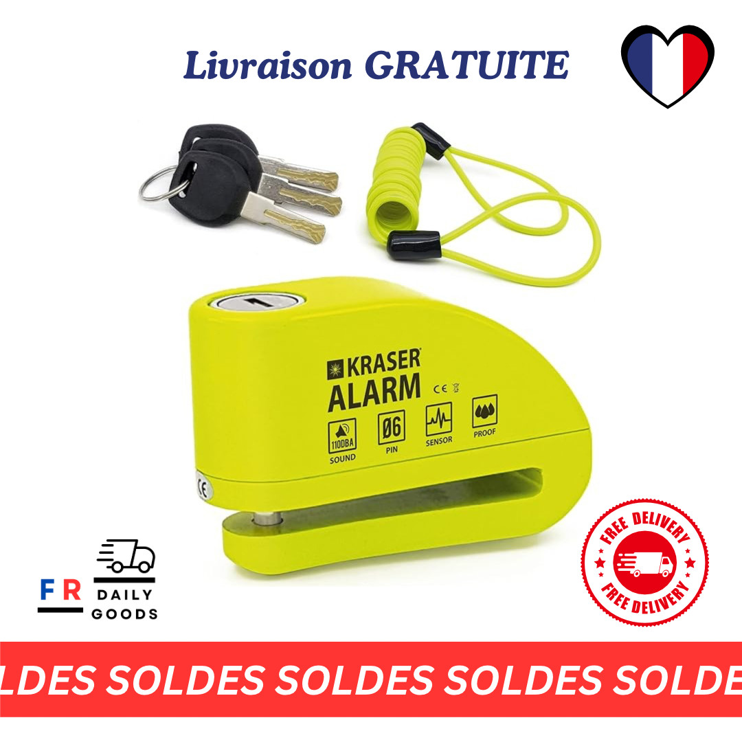Bloque disque alarme 110db KRASER antivol universel en acier pour moto et scooter