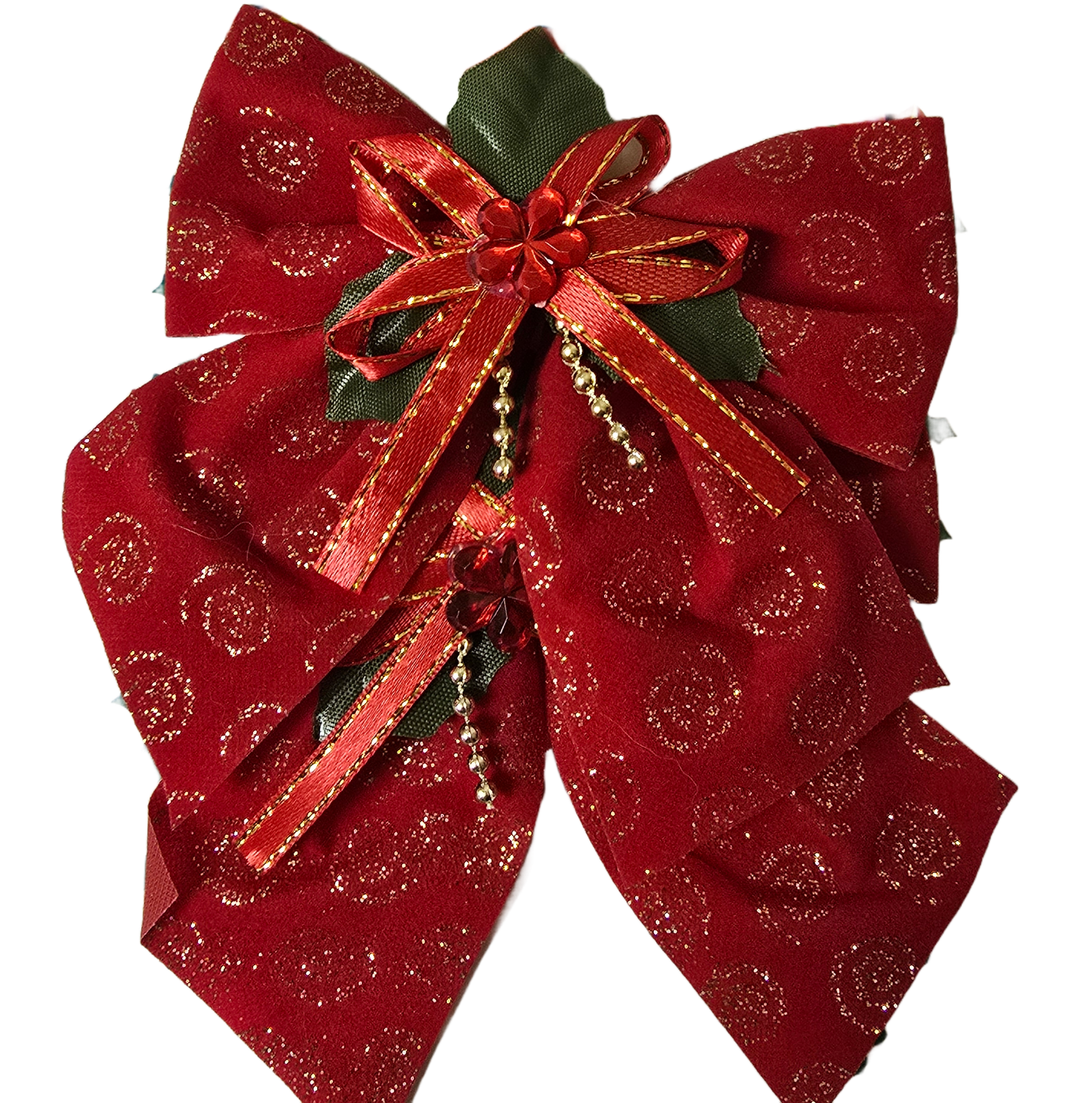 2 Red Christmas Ties and Bows for Holiday Decor or Tree Ornaments