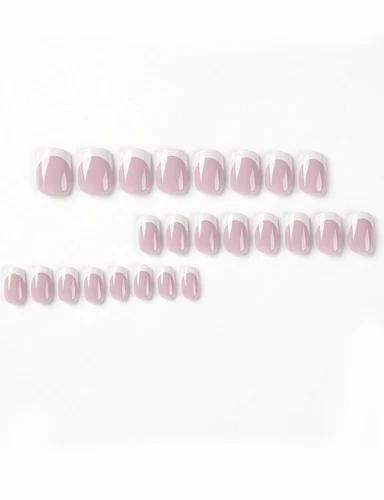 24x Short Square False Nails French Manicure Fake Tips Press On Full Cover Nails - Picture 2 of 8
