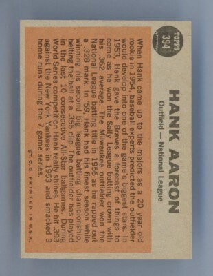 1962 Topps #394 Hank Aaron All-Star NEAR MINT **BB-4264** | eBay