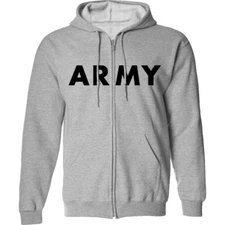 Classic U.S. "ARMY" Full-Zip Hooded Sweatshirt in Gray - Adult Small to 5X-Large