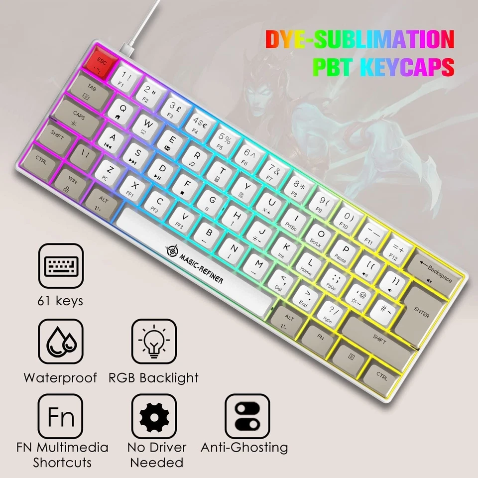 Mechanical Keyboard 60% Wired RGB Backlight Compact 61Keys PBT Dye-subbed Keycap - Image 4 of 4