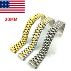 20MM Solid Stainless Steel Strap Bracelet Curved End President Silver Watch Band