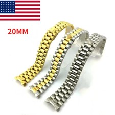 20MM Solid Stainless Steel Strap Bracelet Curved End President Silver Watch Band