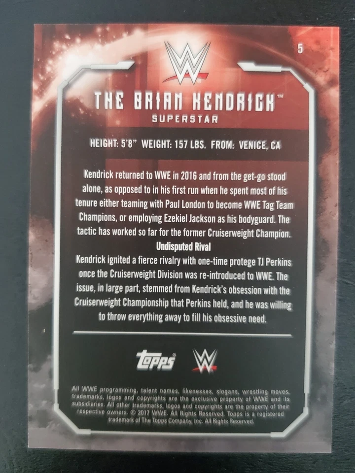 2017 Topps WWE Undisputed Superstar #5 THE BRIAN KENDRICK - Image 2 of 2