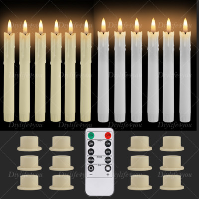 6PCS Flameless Taper Candles Light Flickering Battery Operated with Remote Timer