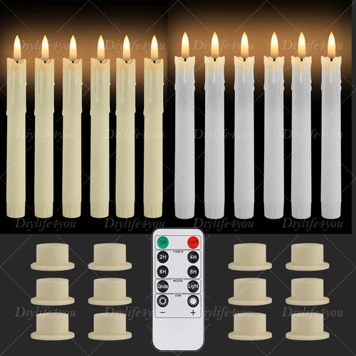 6PCS Flameless Taper Candles Light Flickering Battery Operated with Remote Timer