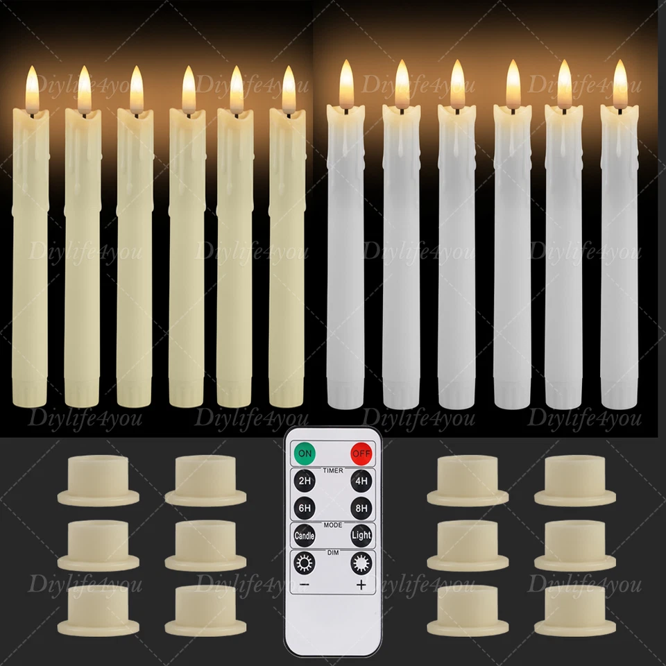 6PCS Flameless Taper Candles Light Flickering Battery Operated with Remote Timer - Image 2 of 4