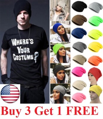 Beanie Thin Plain Knit Hat Baggy Cap Cuff Slouchy Skull Hats Ski Unisex Hip Hop