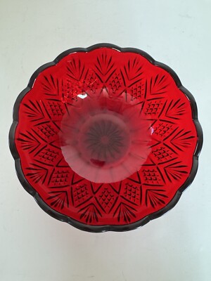 Ruby Red Crystal Bowl Large Scalloped Edge Shannon Crystal Ireland 8.5 Inch Vtg