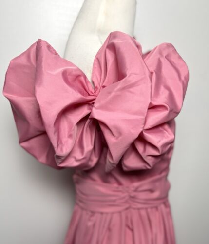 80s Pink Prom Bridesmaid Formal Gown Dress Puffy Dramatic Sleeve Flowy XS Sm Vtg - Picture 8 of 13