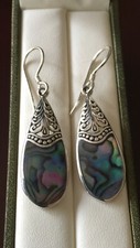 Beautiful Sterling Silver Abaloe Shell Drop Hook Earrings
