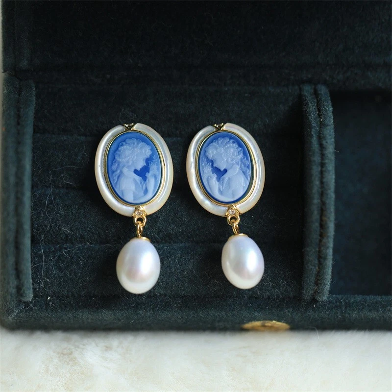 Orecchini Pendenti In Argento 925 Con Agata Azzurra (pizzo Blu), Pietra Di Qualità A, Lunghezza 4 Cm, Finitura Rodia Antiscivolo