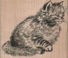 Cat With Raised Paw 3 1/2 x 3" Rubber Stamp, Cat Stamp, Cat Lover Stamp