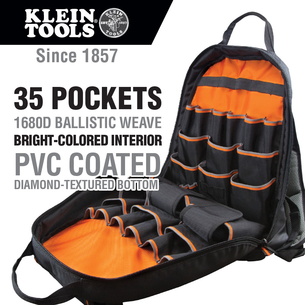 Klein Tools 55475 Tradesman Pro™ Tool Bag Backpack, 35 Pockets