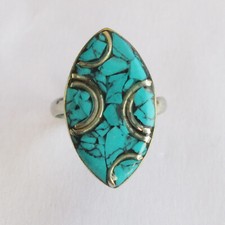 Tibetan Silver Green Turquoise Handmade Boho Jewelry Adjustable Unisex Ring R53