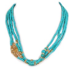 Women Jewelry Blue Magnesite Turquoise Gold Statement Bib Necklace 17.5-19.5"