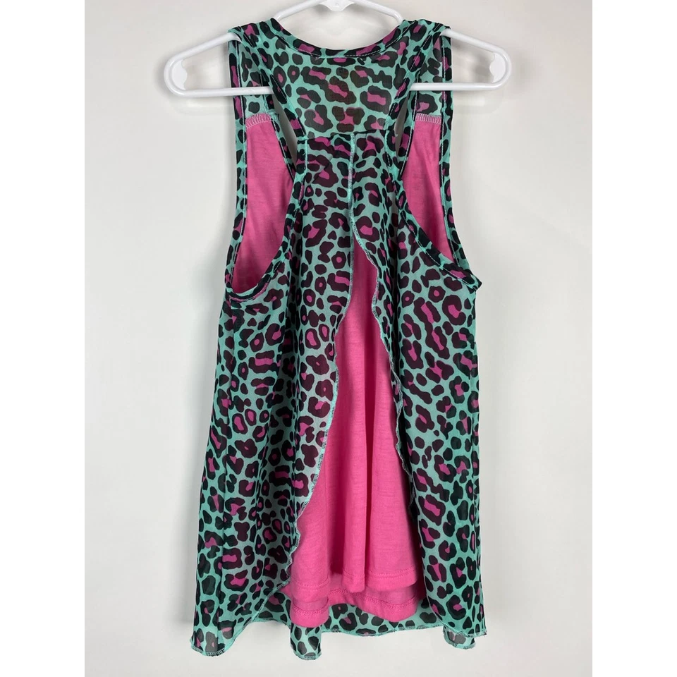 Blusa Desteñida Glory Niñas Azul Rosa Estampado Leopardo Cuello Redondo Abertura Trasera M 7-8 Foto 2 de 4