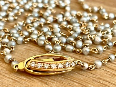PERLEN KETTE mit 585/ 14 K GOLD mit 0,56ct. DIAMANTEN  - Bild 1 von 4