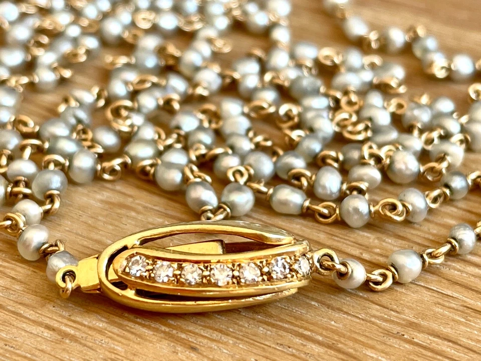 PERLEN KETTE mit 585/ 14 K GOLD mit 0,56ct. DIAMANTEN 