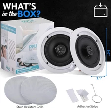 Pair of 6.5-inch flush-mounted in-wall stereo sound 200 watts White