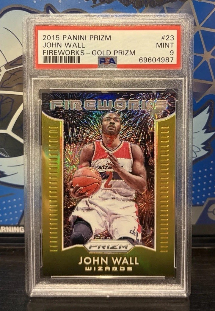 2015 PANINI PRIZM FIREWORKS #23 JOHN WALL FIREWORKS-GOLD PRIZM PSA 9
