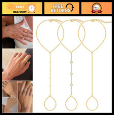 14K Gold-Plated Hand Chain Bracelets Set for Women - Adjustable Stackable Dainty