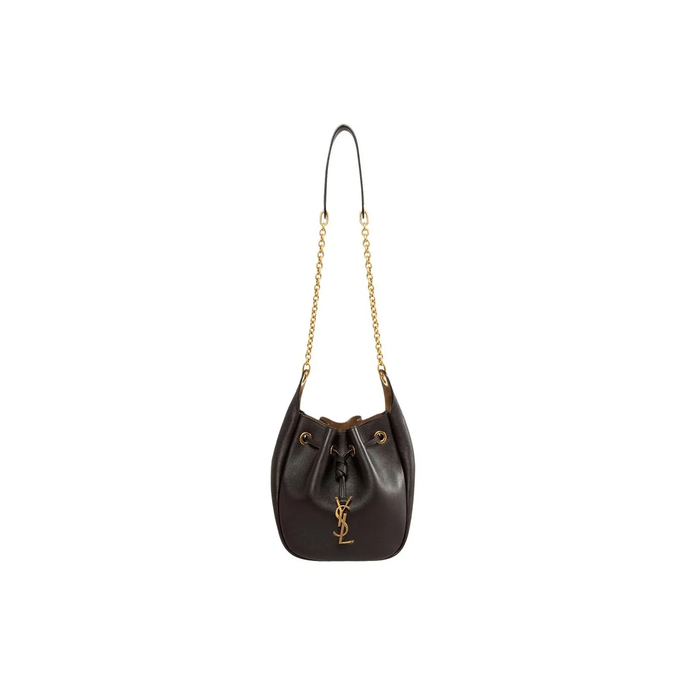 SAINT LAURENT PARIS Leather shoulder bag for women dark brown 7.5*3.1*9.1 in