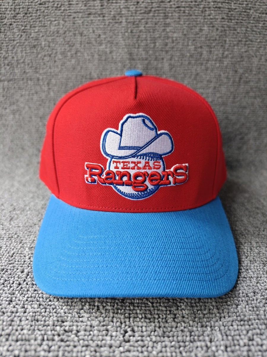 Mitchell & Ness Texas Rangers Red Blue Snapback Hat Cowboy Graphic Cooperstown