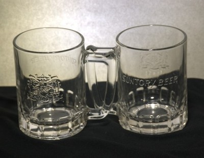  Vintage Set of 2 Suntory Beer Mugs   Small Japanese Glasses   Very Clean   