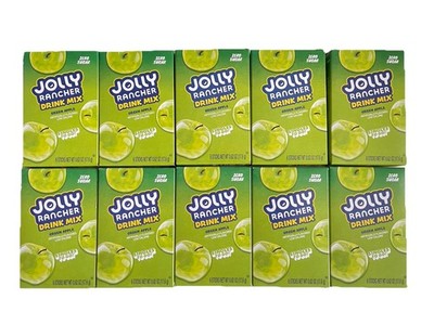 (10 Boxes) JOLLY RANCHER GREEN APPLE 60 SINGLES TO GO Drink Mix Sugar Free NEW