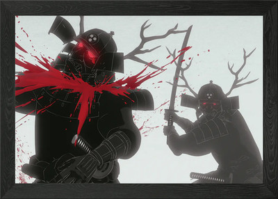 Gerahmtes Wandbild Samurai Angriff Poster Leinwanddruck Bild