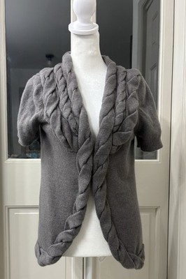 Monari Cardigan Cable Knit Trim Lambswool Sweater Size 10