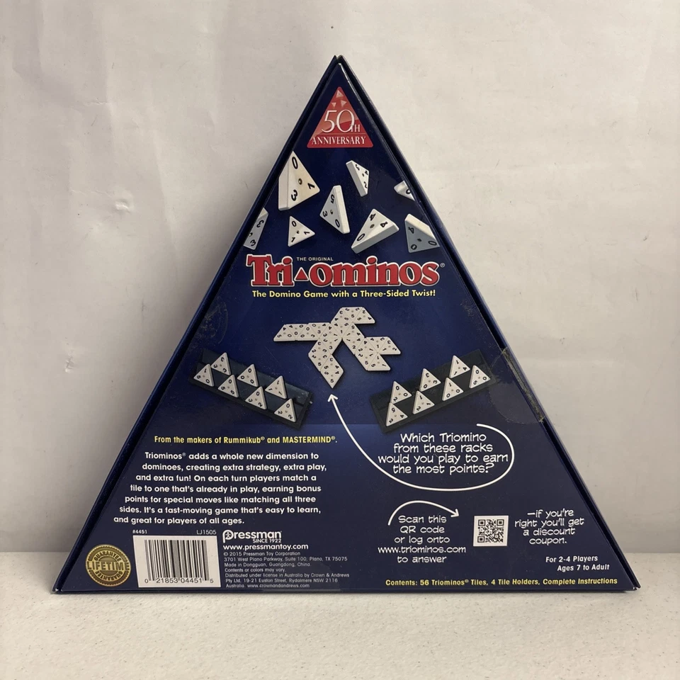 Tri-Ominos (2015, Pressman) 3-Sided Domino Game Brand New Sticker Residue - Image 4 of 4