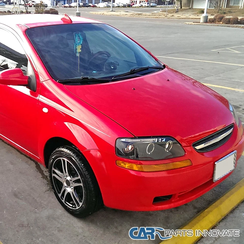 Fits 2004-2008 Chevy Aveo LED Dual Halo Projector Headlights Lamps Black Foto 4 de 4