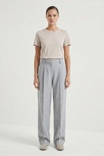 BRUNELLO CUCINELLI WOMEN'S LIGHT GREY LINEN WOOL TROUSERS MSRP 2350 42