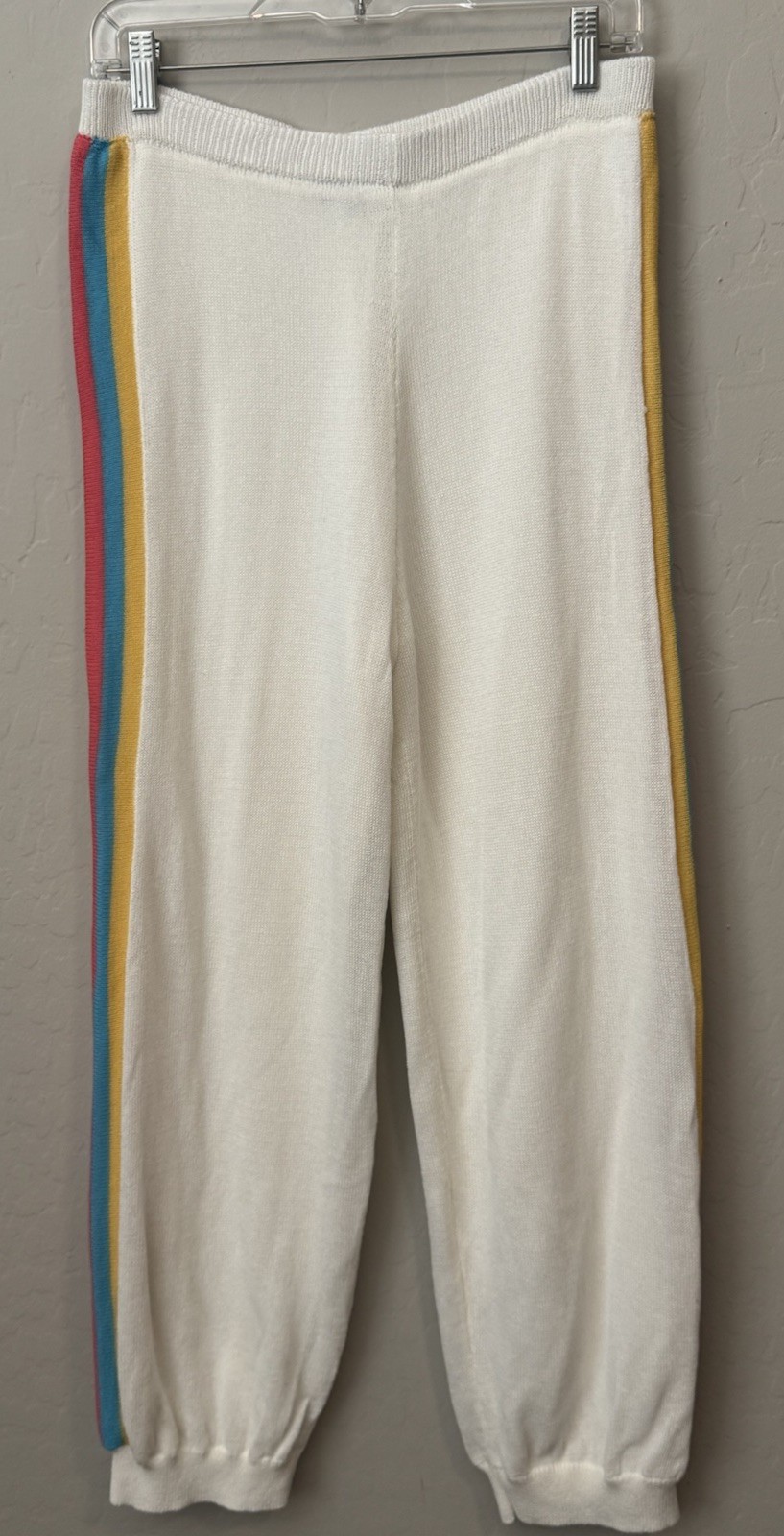Ivory Womens Large Rainbow Stripe Knit Joggers Cream Lined-image