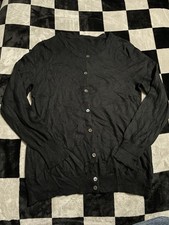 J.CREW Women's 100% Cashmere Fine Knitted Cardigan Black Button Up Long Sleeve