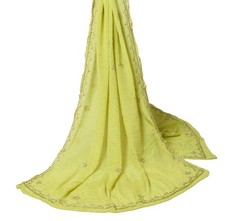 Sushila Vintage Green Dupatta 100 Pure Chiffon Silk Hand Beaded Long Stole Wrap