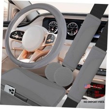 6 PCS Nappa Microfiber Leather Steering Wheel Cover Set, Breathable Grey