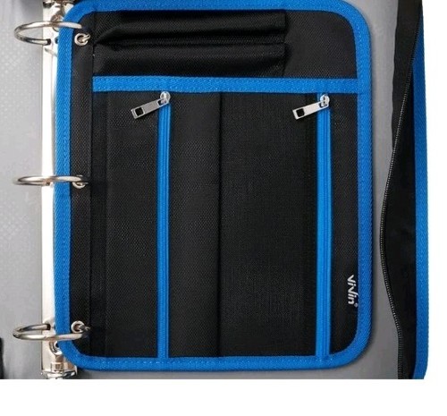 ViVin Zipper Binder 2" O-Ring multiple pockets shoulder strap Blue NWT Expandabl - Picture 6 of 7