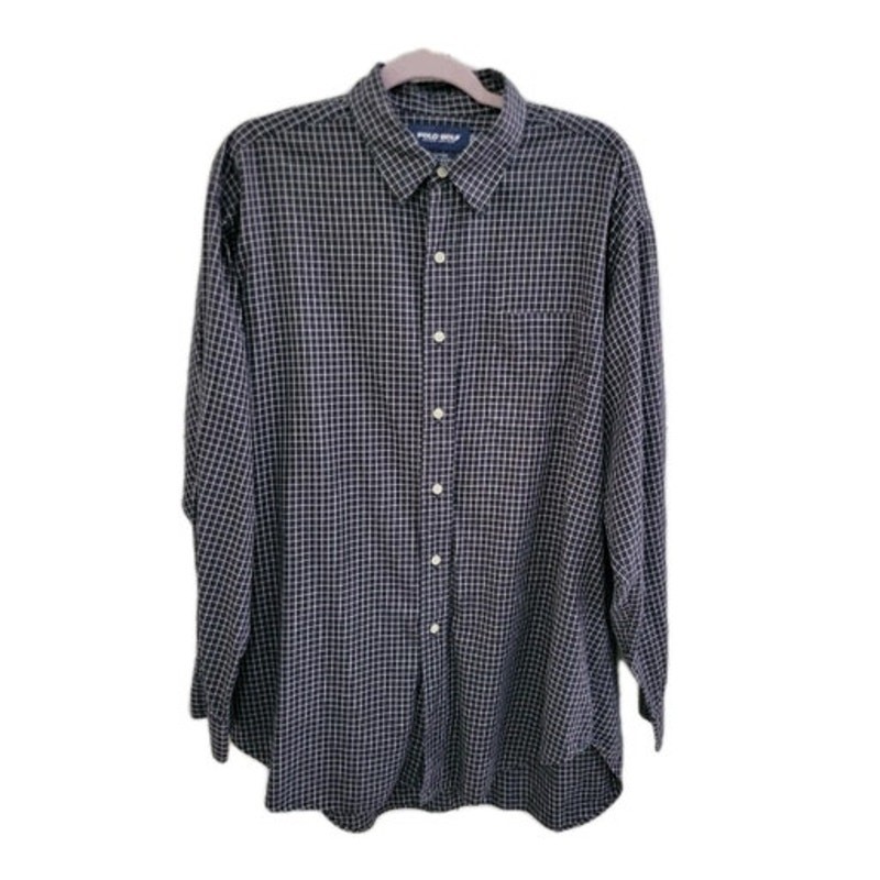 Polo Golf Ralph Lauren Button Up Long Sleeve Men's XL Navy Plaid 100% Cotton