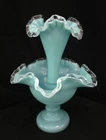 VTG 1950's Fenton Silver Crest Aqua Epergene Bowl And Horn Set STUNNING EVC